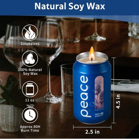 Soda Can Blue Candle 11 oz Natural Soy Wax, Scented Candle Unique Gifts for Home - Picture 9 of 10
